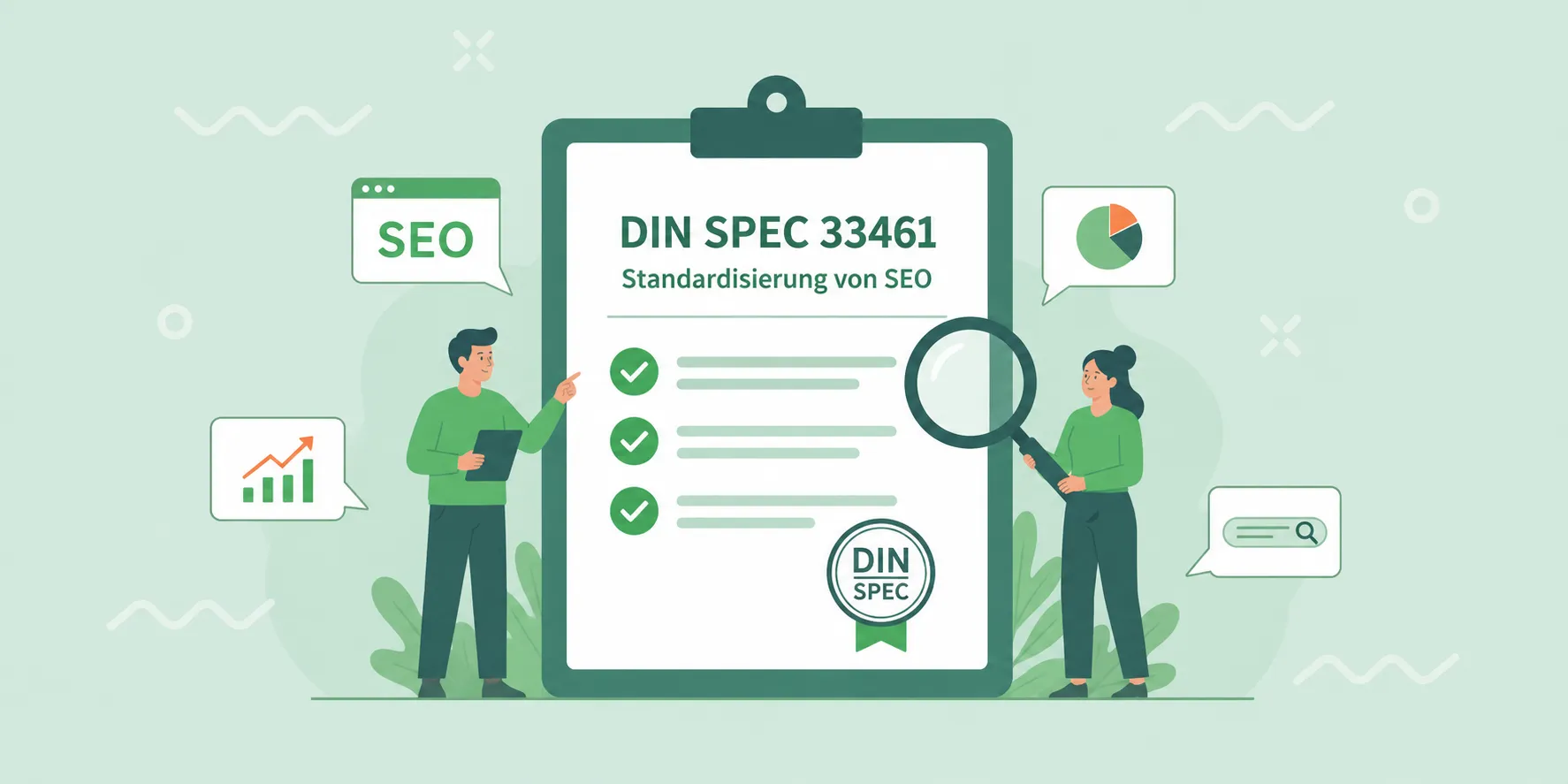 Illustration zur DIN SPEC 33461 – Standardisierung von SEO-Prozessen und Qualitätsstandards im Suchmaschinenmarketing